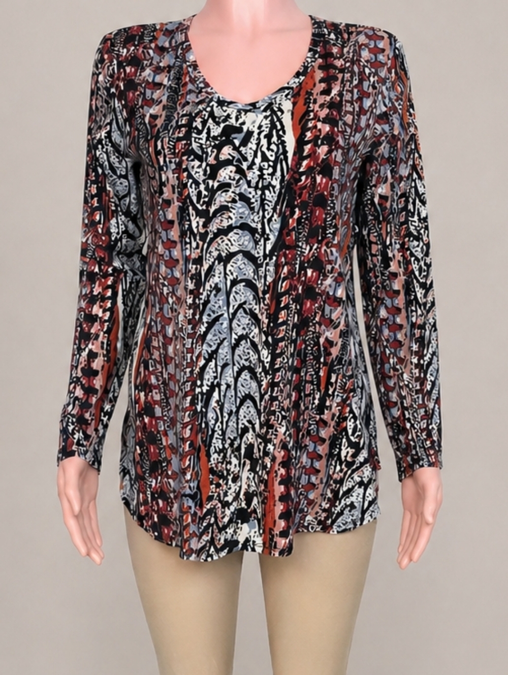 NWOT Prairie Cotton Abstract Print Long-Sleeve V-Neck Top Medium